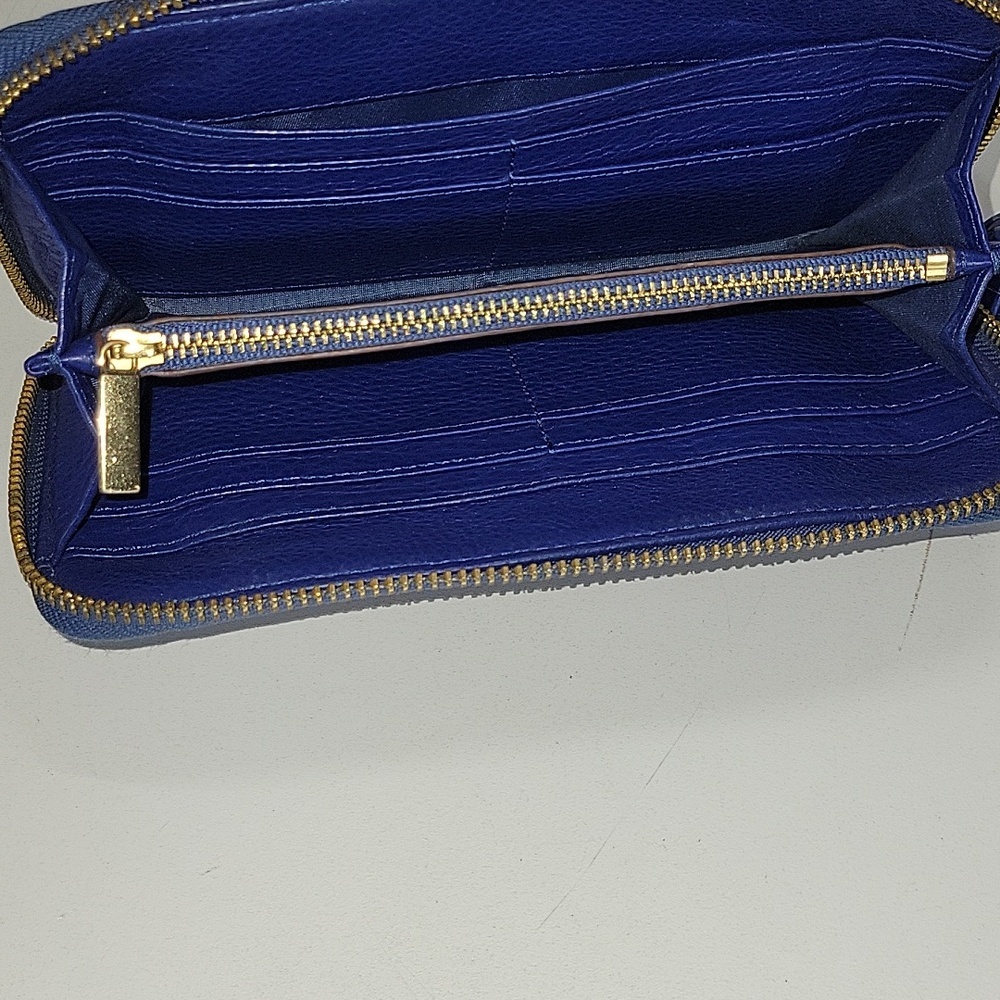 Tory Burch Royal Blue Leather Zip-Around Wallet with Tassel Pull - Picture 6 of 12